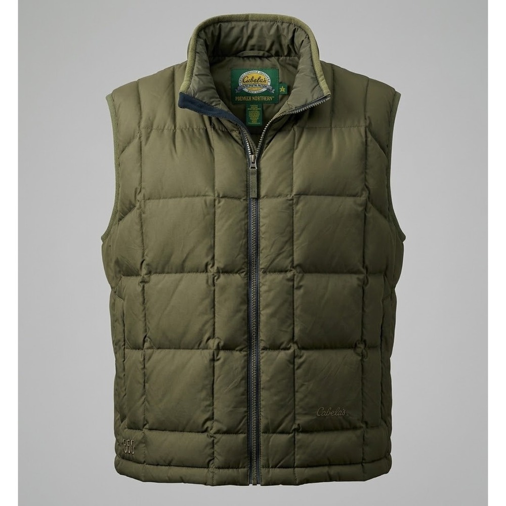 Cabela's 650 Vintage Men's Olive Green Down Filled Zip Up Puffer Vest. Size L